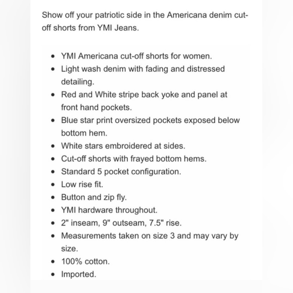 YMI Patriotic Cut Off Frayed Hem Denim Shorts JUNIORS SIZE: 9 - Picture 15 of 15